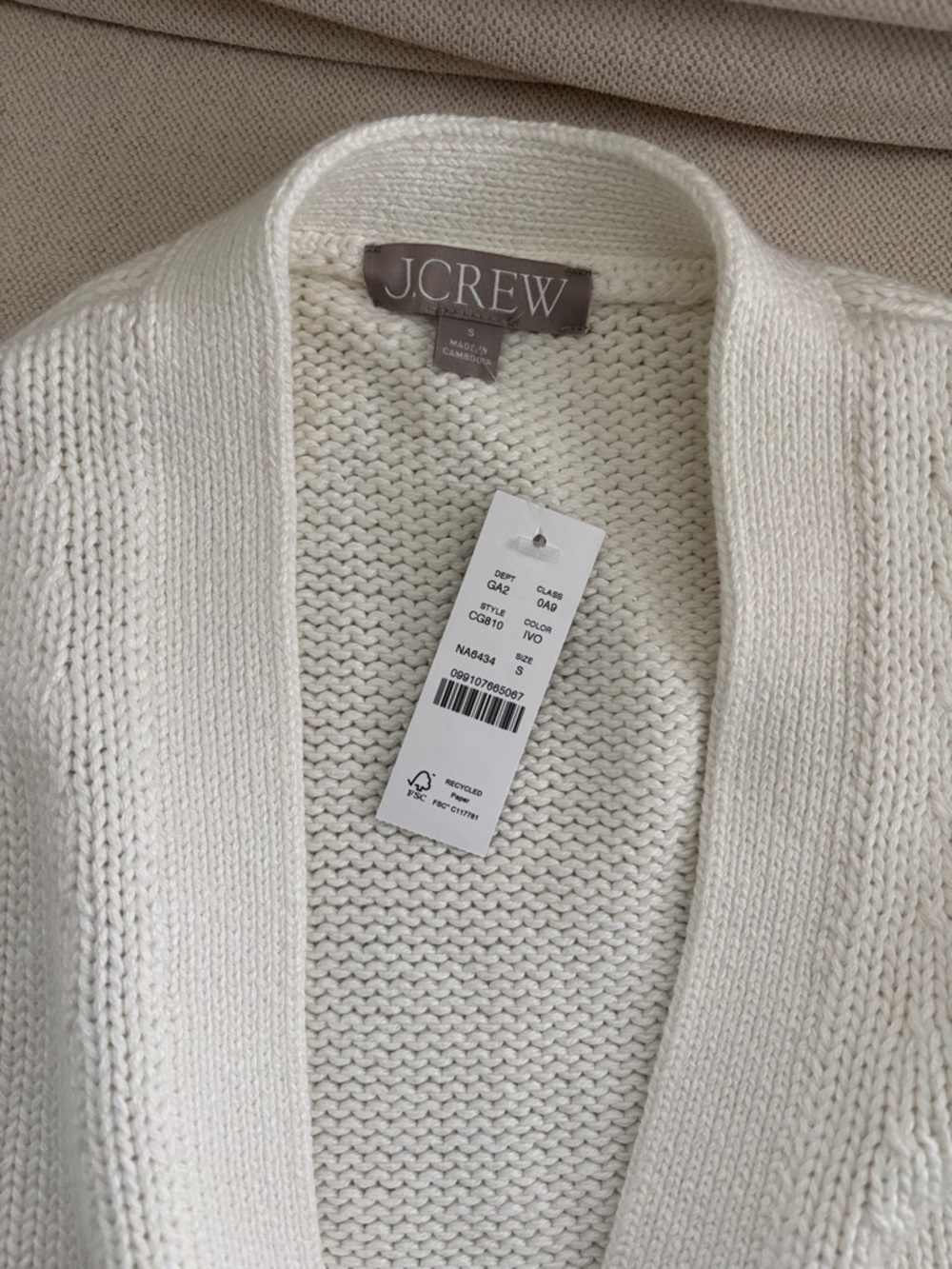 J.Crew Heritage Cotton Relaxed Sweater IVORY Size Small NWT - Picture 3 of 4